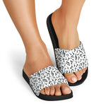White And Black Music Note Pattern Print Black Slide Sandals