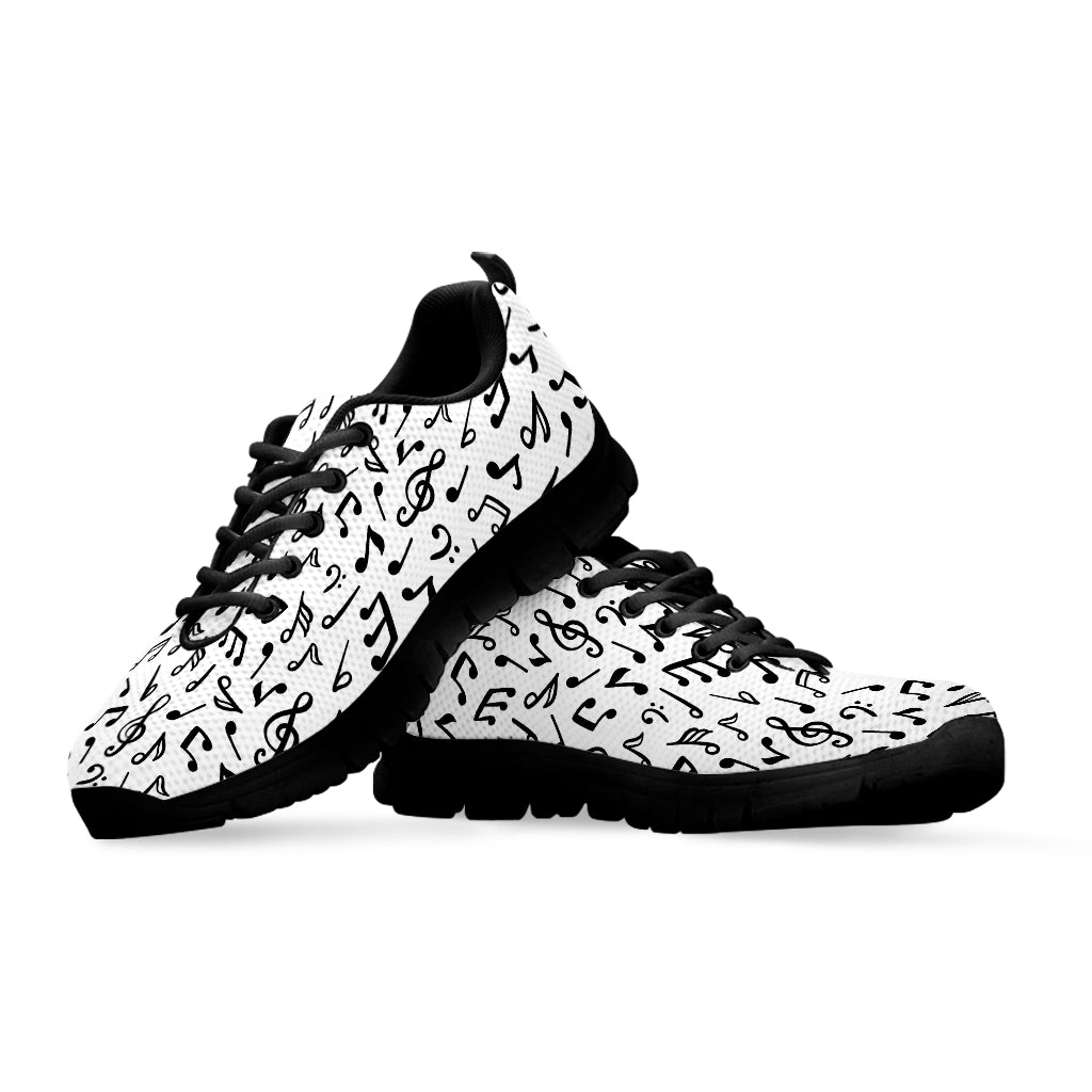 White And Black Music Note Pattern Print Black Sneakers