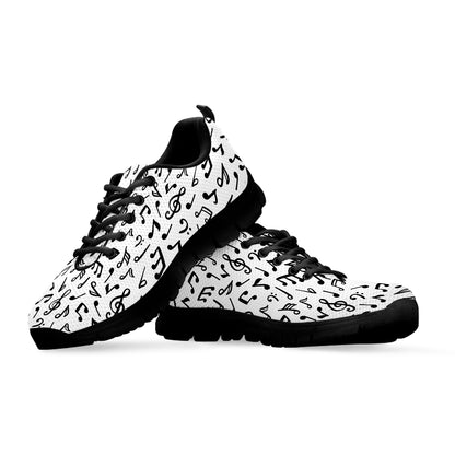 White And Black Music Note Pattern Print Black Sneakers