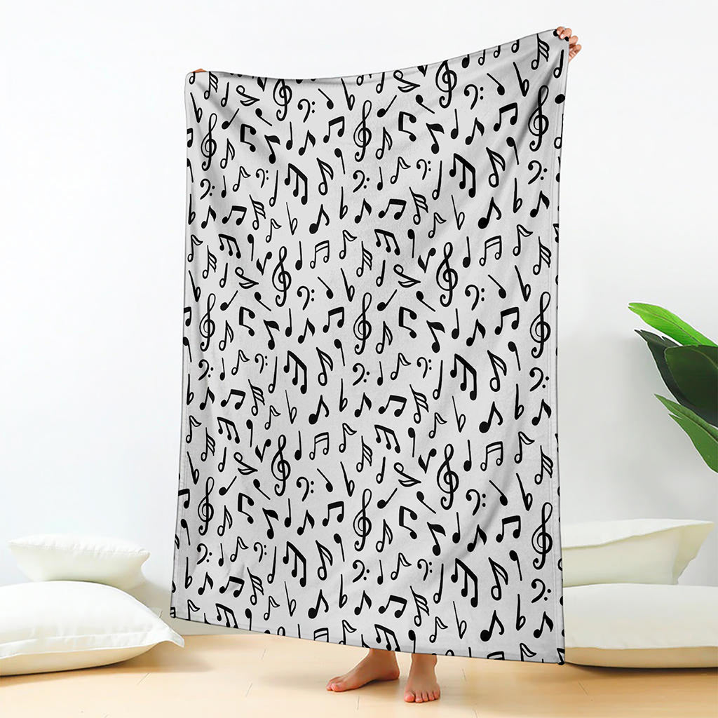 White And Black Music Note Pattern Print Blanket