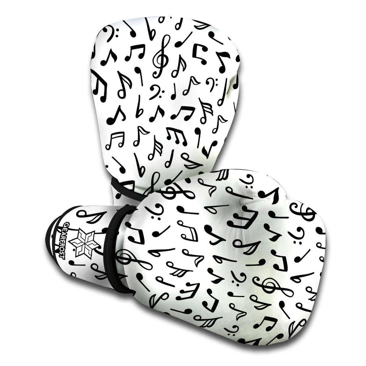 White And Black Music Note Pattern Print Boxing Gloves