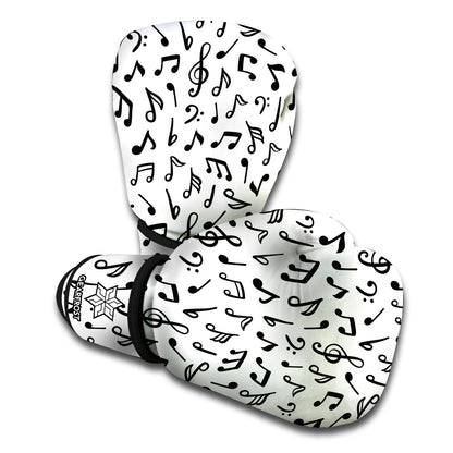 White And Black Music Note Pattern Print Boxing Gloves