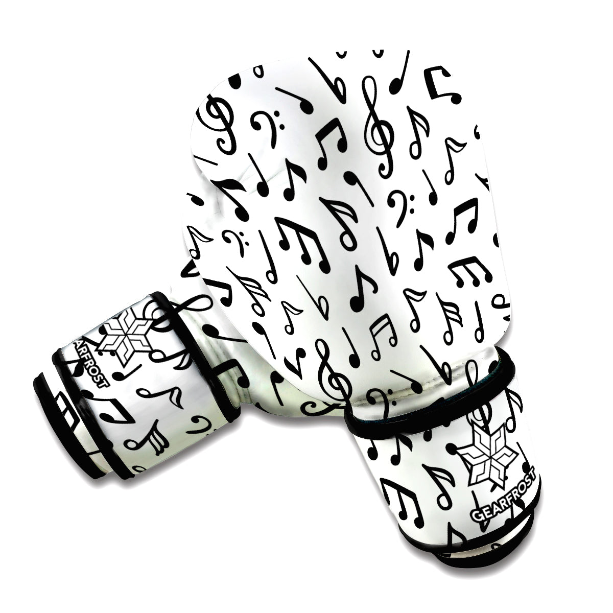 White And Black Music Note Pattern Print Boxing Gloves