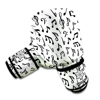 White And Black Music Note Pattern Print Boxing Gloves