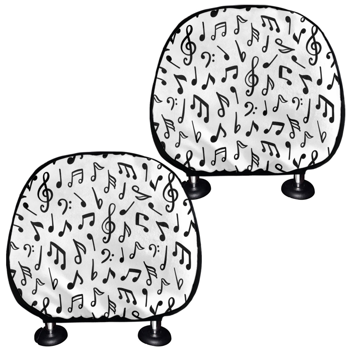 White And Black Music Note Pattern Print Car Headrest Covers