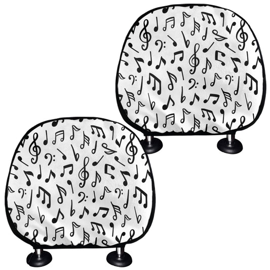 White And Black Music Note Pattern Print Car Headrest Covers