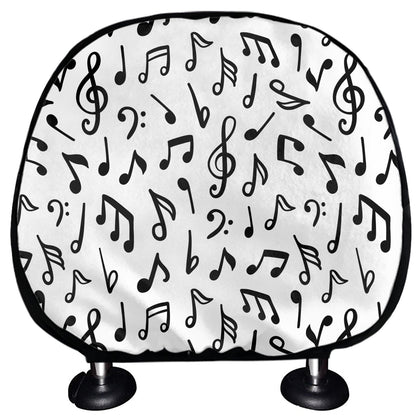 White And Black Music Note Pattern Print Car Headrest Covers