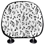White And Black Music Note Pattern Print Car Headrest Covers