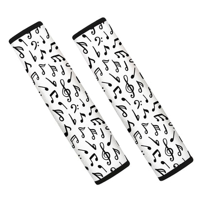 White And Black Music Note Pattern Print Car Seat Belt Covers