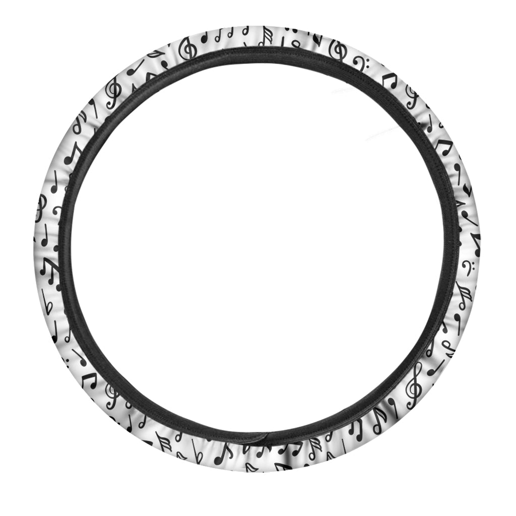 White And Black Music Note Pattern Print Car Steering Wheel Cover