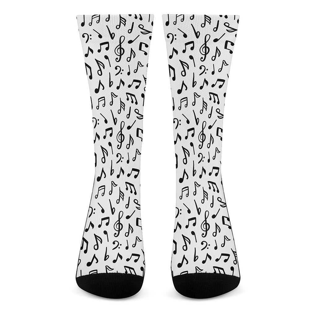 White And Black Music Note Pattern Print Crew Socks
