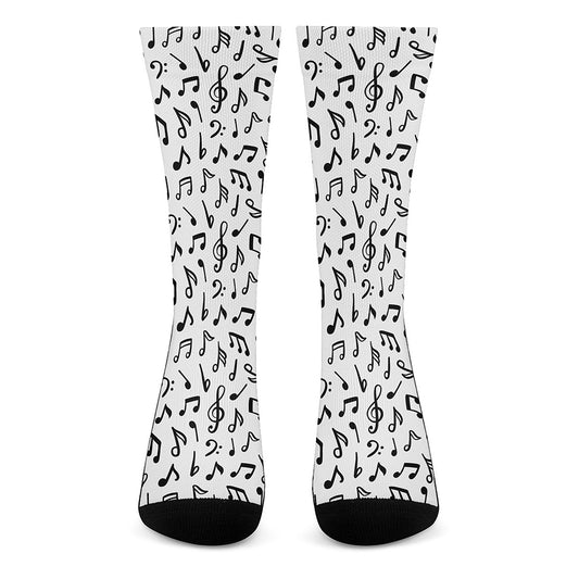 White And Black Music Note Pattern Print Crew Socks