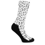 White And Black Music Note Pattern Print Crew Socks