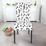 White And Black Music Note Pattern Print Dining Chair Slipcover