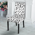 White And Black Music Note Pattern Print Dining Chair Slipcover