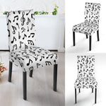 White And Black Music Note Pattern Print Dining Chair Slipcover