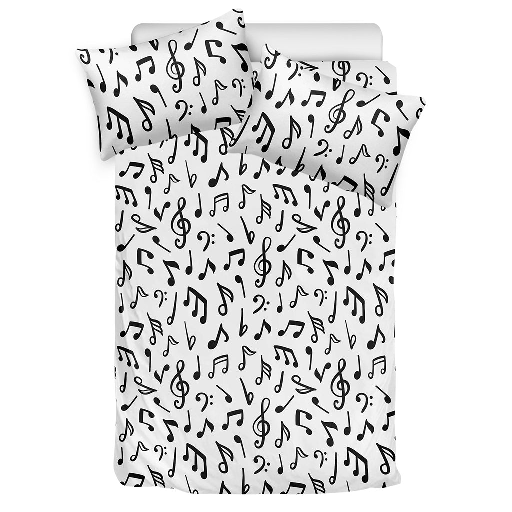 White And Black Music Note Pattern Print Duvet Cover Bedding Set