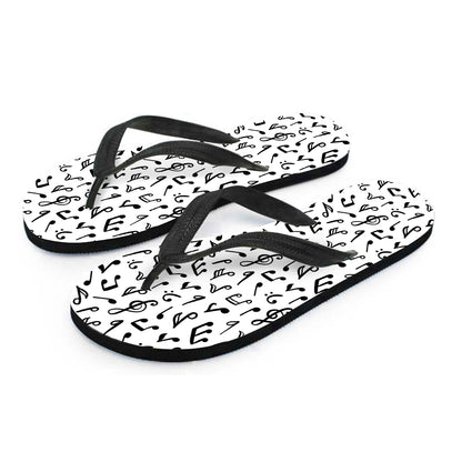 White And Black Music Note Pattern Print Flip Flops