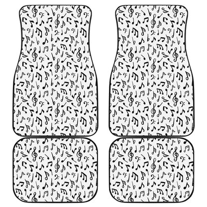 White And Black Music Note Pattern Print Front and Back Car Floor Mats