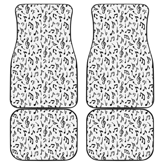 White And Black Music Note Pattern Print Front and Back Car Floor Mats