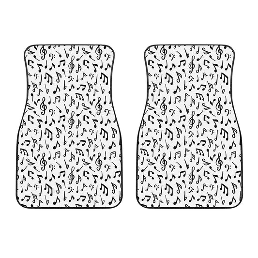 White And Black Music Note Pattern Print Front Car Floor Mats