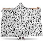 White And Black Music Note Pattern Print Hooded Blanket