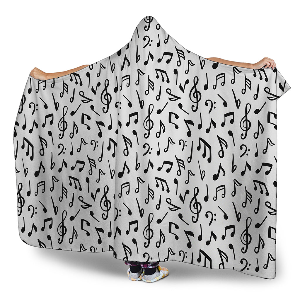 White And Black Music Note Pattern Print Hooded Blanket