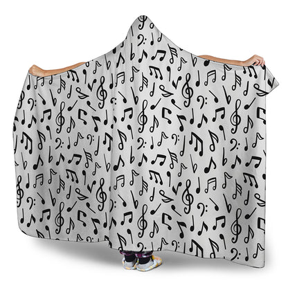 White And Black Music Note Pattern Print Hooded Blanket
