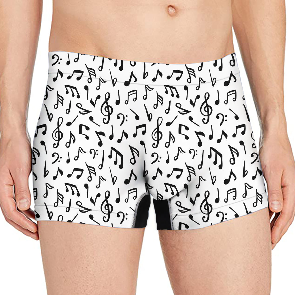 White And Black Music Note Pattern Print Men's Boxer Briefs