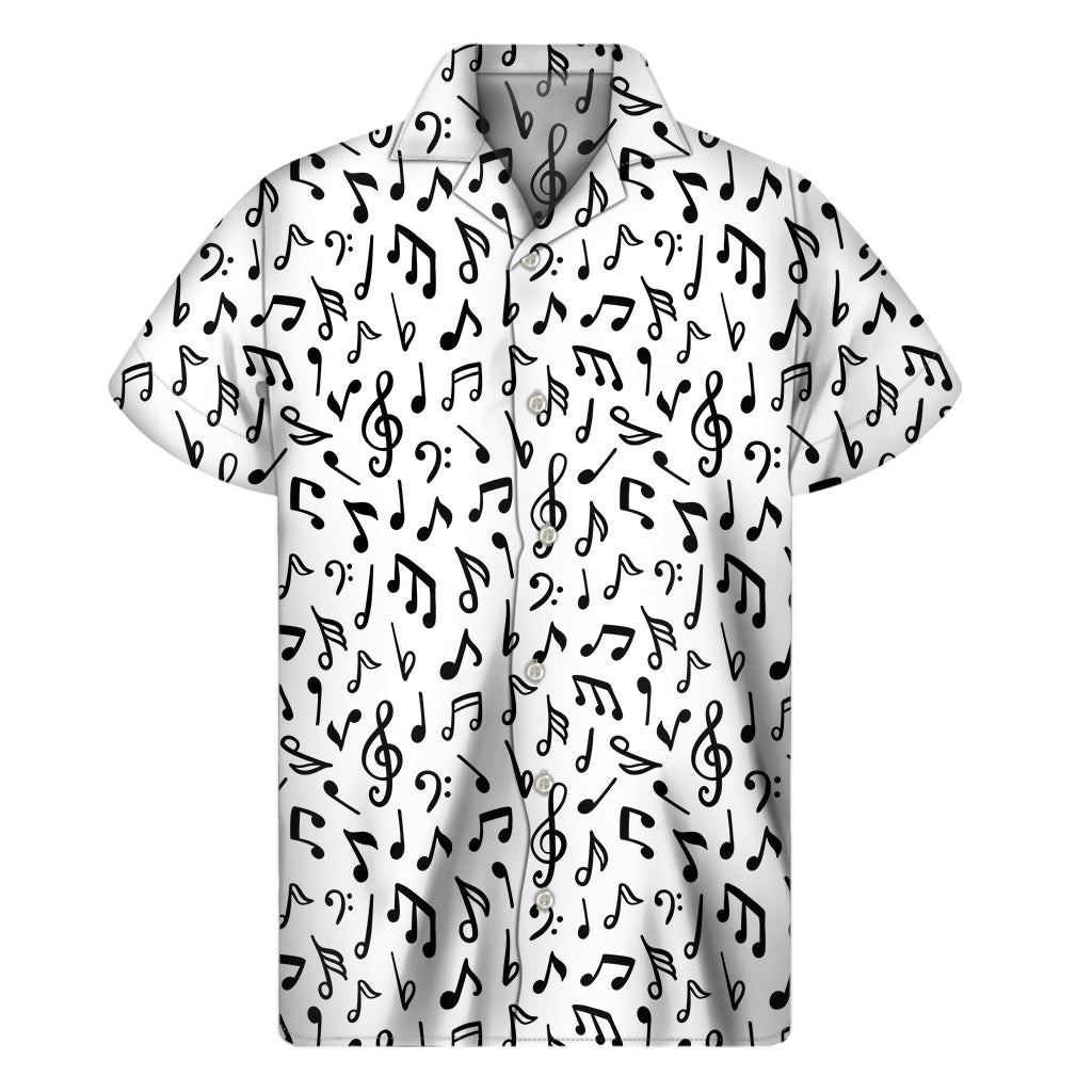 White And Black Music Note Pattern Print Men's Short Sleeve Shirt