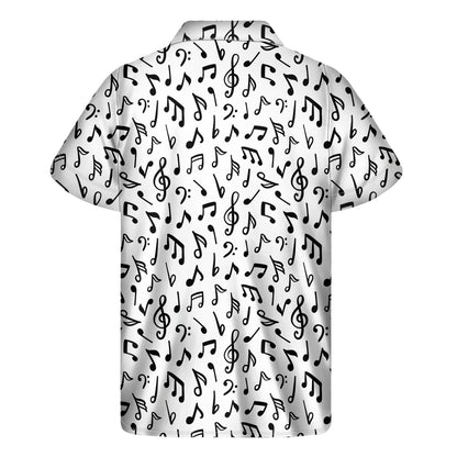 White And Black Music Note Pattern Print Men's Short Sleeve Shirt