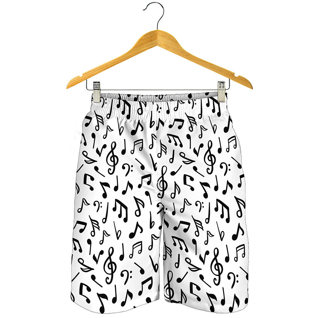 White And Black Music Note Pattern Print Men's Shorts
