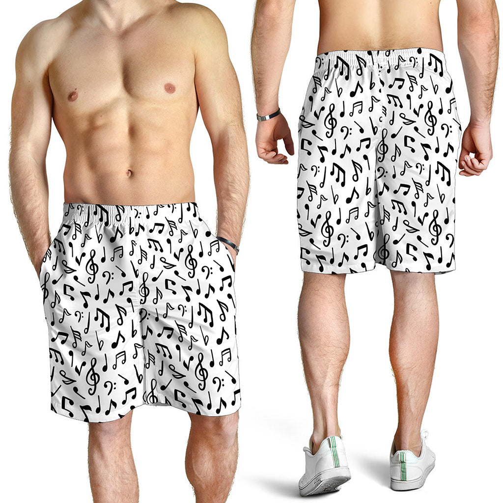 White And Black Music Note Pattern Print Men's Shorts