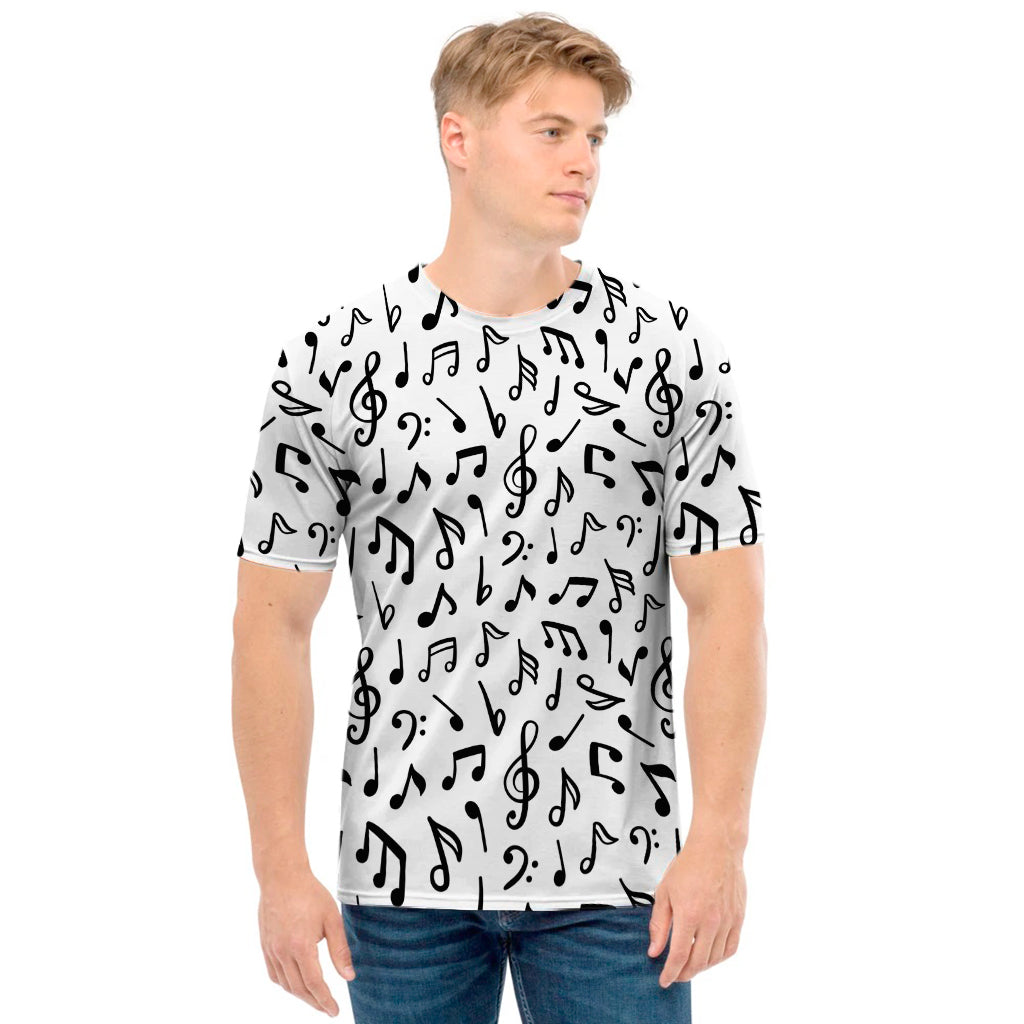 White And Black Music Note Pattern Print Men's T-Shirt