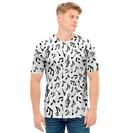 White And Black Music Note Pattern Print Men's T-Shirt