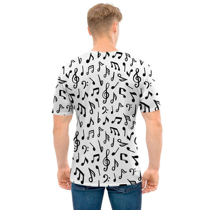 White And Black Music Note Pattern Print Men's T-Shirt