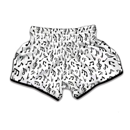 White And Black Music Note Pattern Print Muay Thai Boxing Shorts