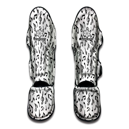 White And Black Music Note Pattern Print Muay Thai Shin Guard