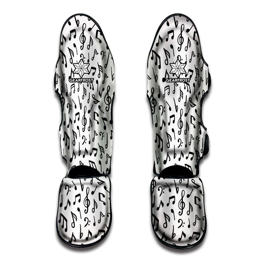 White And Black Music Note Pattern Print Muay Thai Shin Guard