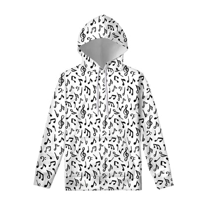 White And Black Music Note Pattern Print Pullover Hoodie