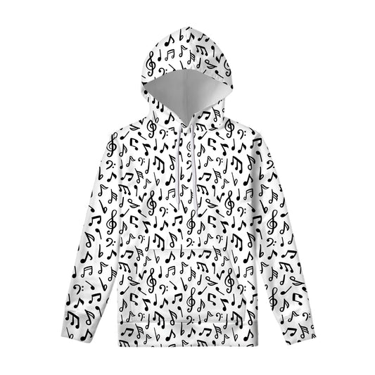 White And Black Music Note Pattern Print Pullover Hoodie