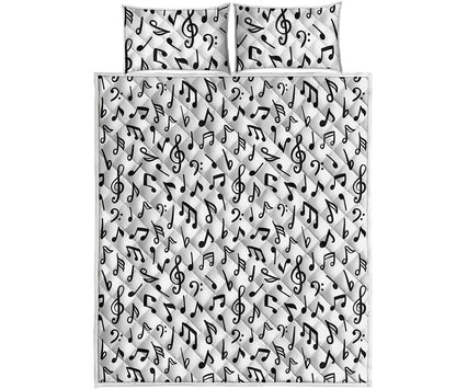 White And Black Music Note Pattern Print Quilt Bed Set