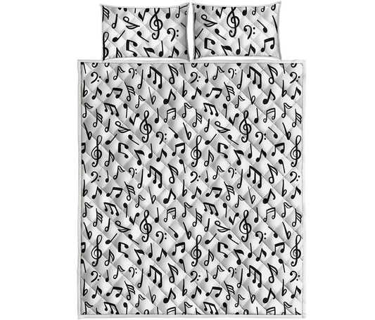 White And Black Music Note Pattern Print Quilt Bed Set