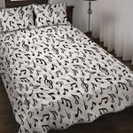 White And Black Music Note Pattern Print Quilt Bed Set