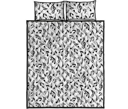 White And Black Music Note Pattern Print Quilt Bed Set