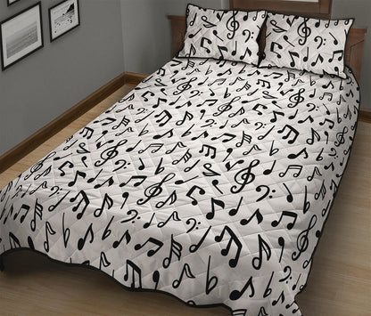 White And Black Music Note Pattern Print Quilt Bed Set