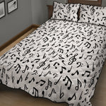 White And Black Music Note Pattern Print Quilt Bed Set