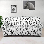 White And Black Music Note Pattern Print Sofa Cover