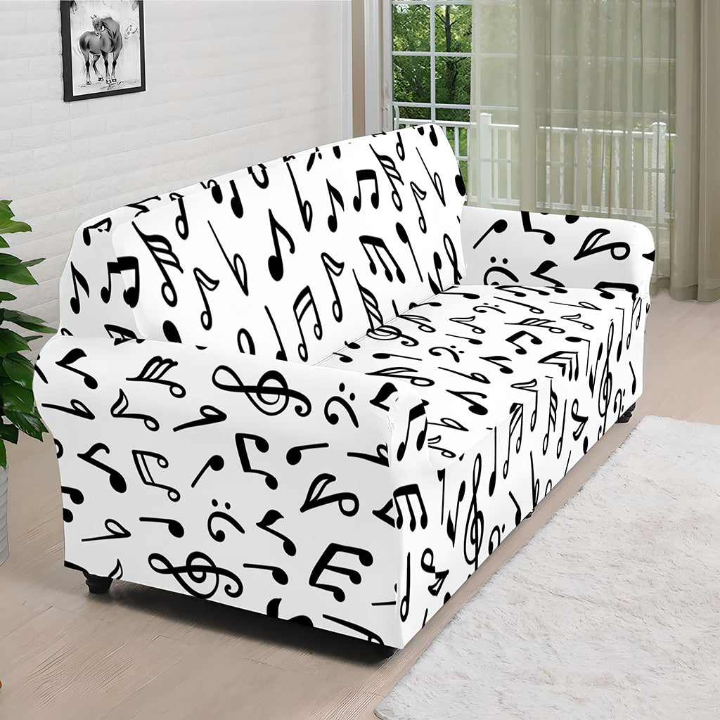 White And Black Music Note Pattern Print Sofa Cover