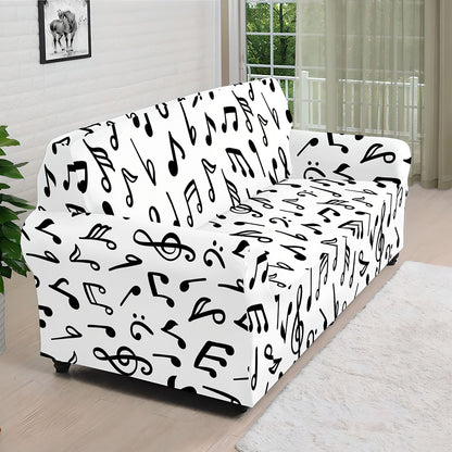 White And Black Music Note Pattern Print Sofa Cover